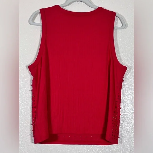 Red bodycon gem and pearl studded tank top, size 3X - Picture 6 of 6